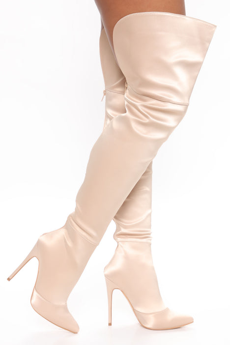 Satin thigh high boots clearance