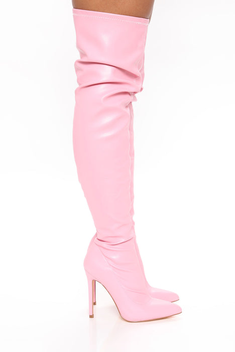Pink thigh high best sale boots fashion nova