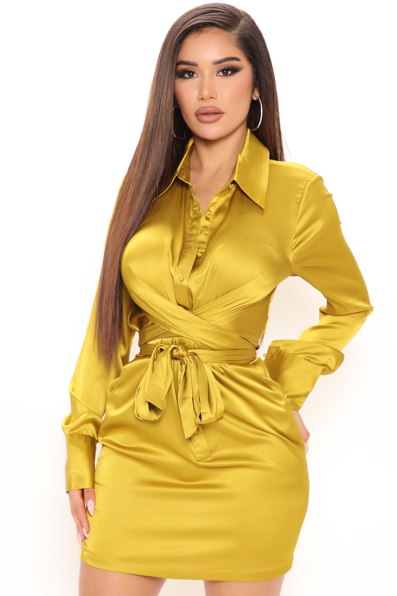 Katalea black twist front silky shirt dress online