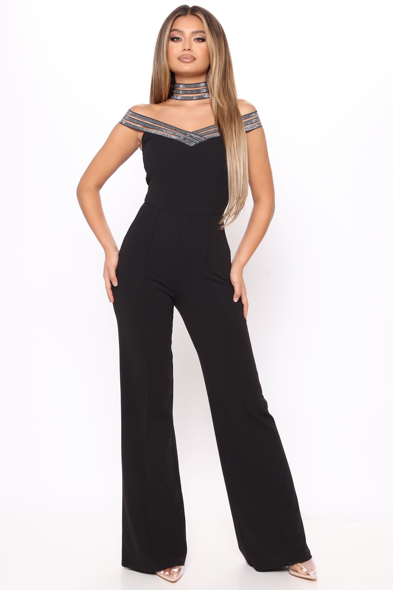 Fancy black jumpsuit top