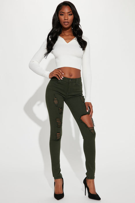 Olive green outlet ripped jeans