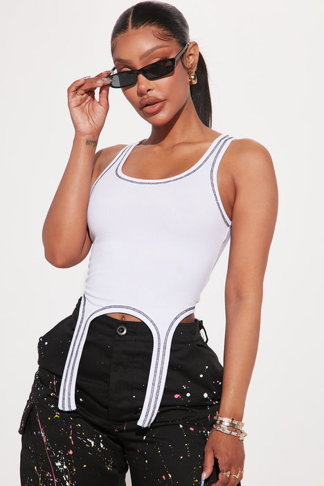 Jinny Contrast Stitch Garter Tank White Black