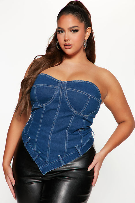 Tensions High Denim Corset Top Medium Blue Wash Fashion Nova