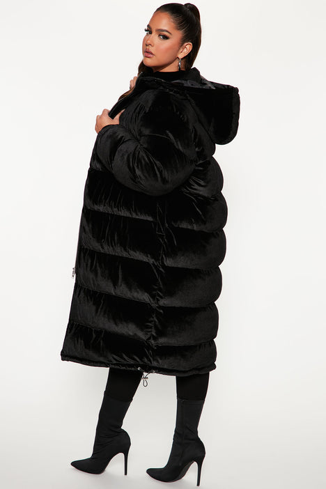 Above Rank Velvet Puffer Coat Black