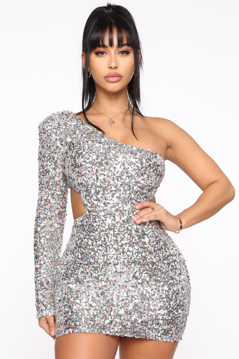 More Time To Shine Mini Dress Silver/Multi Fashion Nova, Dresses