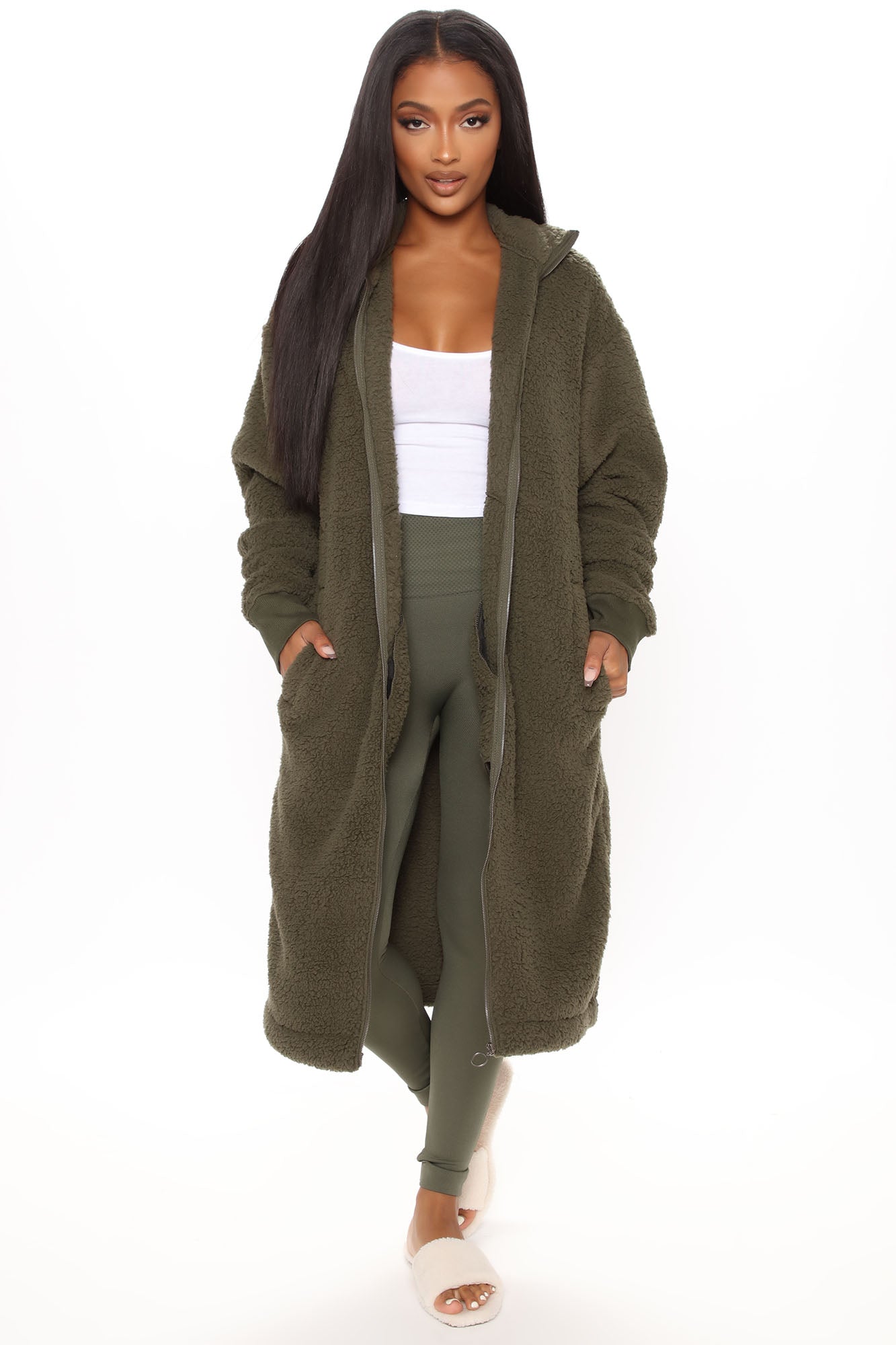 Olive green outlet sherpa jacket