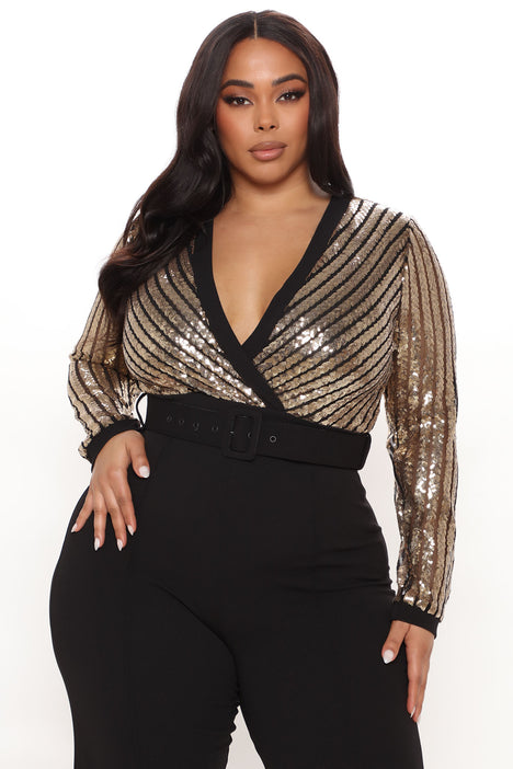 Black and gold jumpsuit fashion nova store