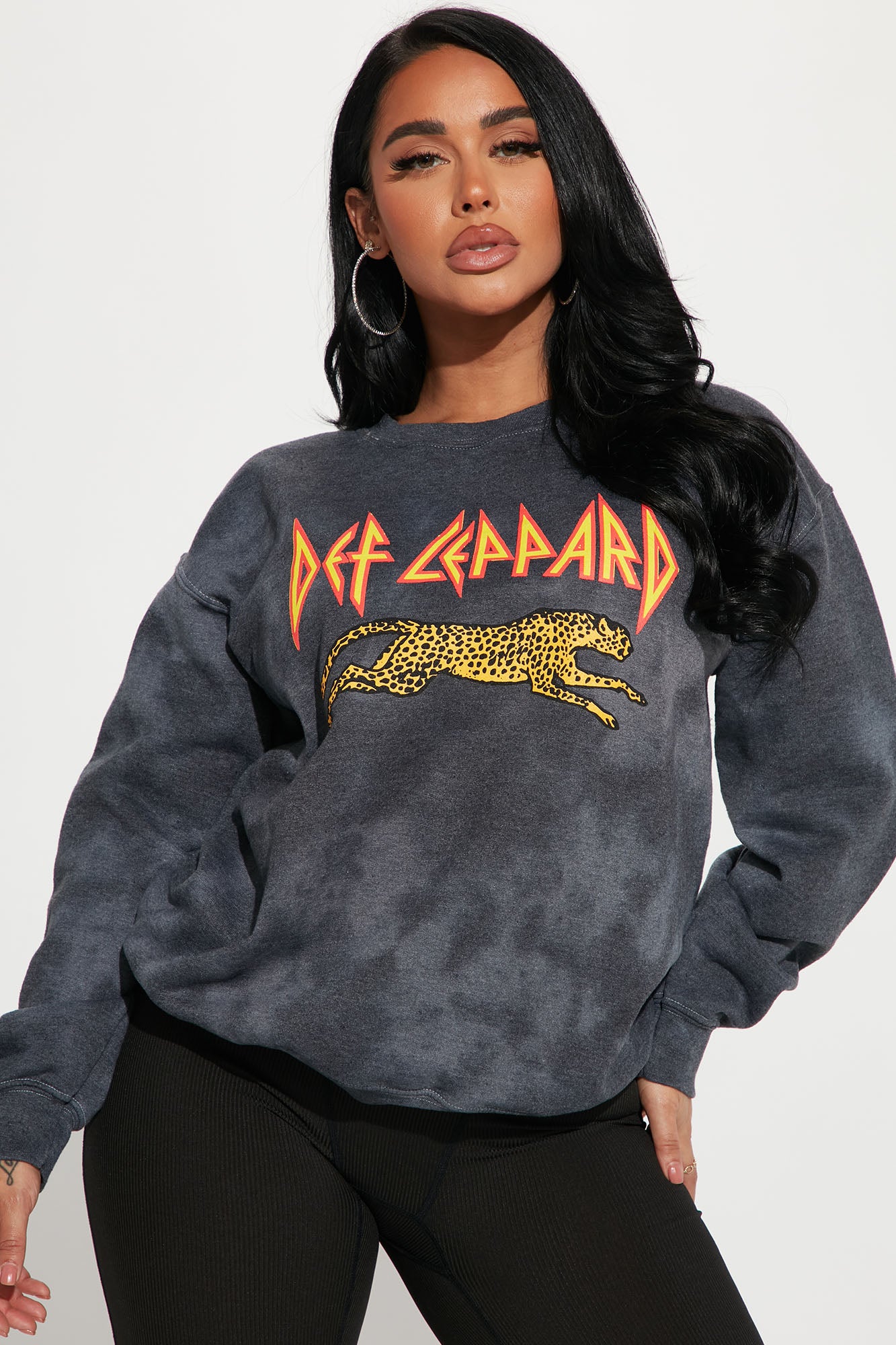 Def Leppard Washed Crew Neck Sweatshirt Black Wash