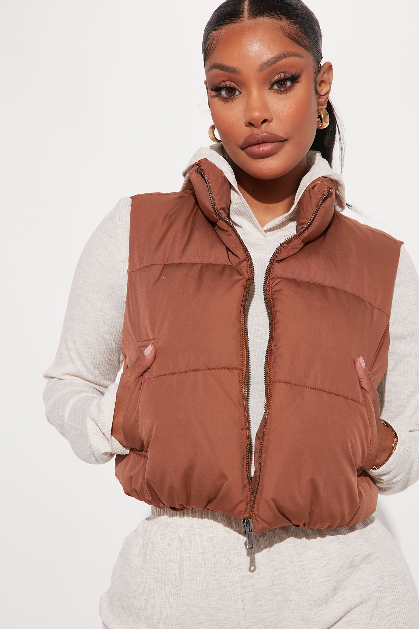 Womens brown new arrivals puffer vest