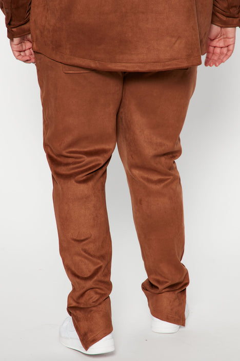 ASOS DESIGN tapered jogger waist commuter suit pants in khaki faux suede   ASOS