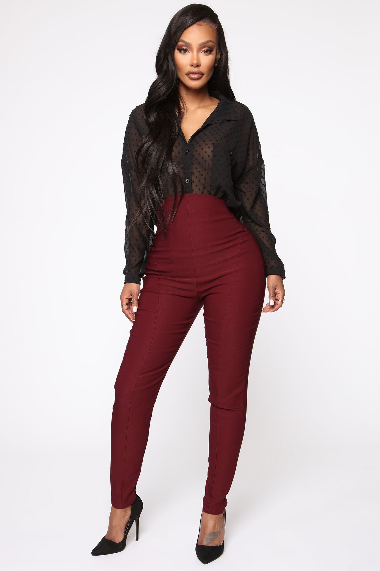 Can't Resist Super High Waisted Pants - Burgundy
