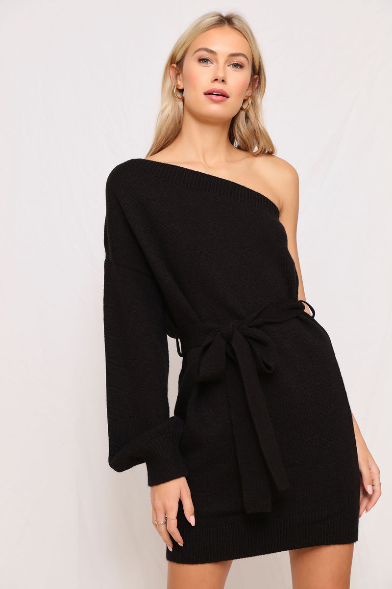 Makena One Shoulder Sweater Mini Dress - Black | Fashion Nova, Nova ...