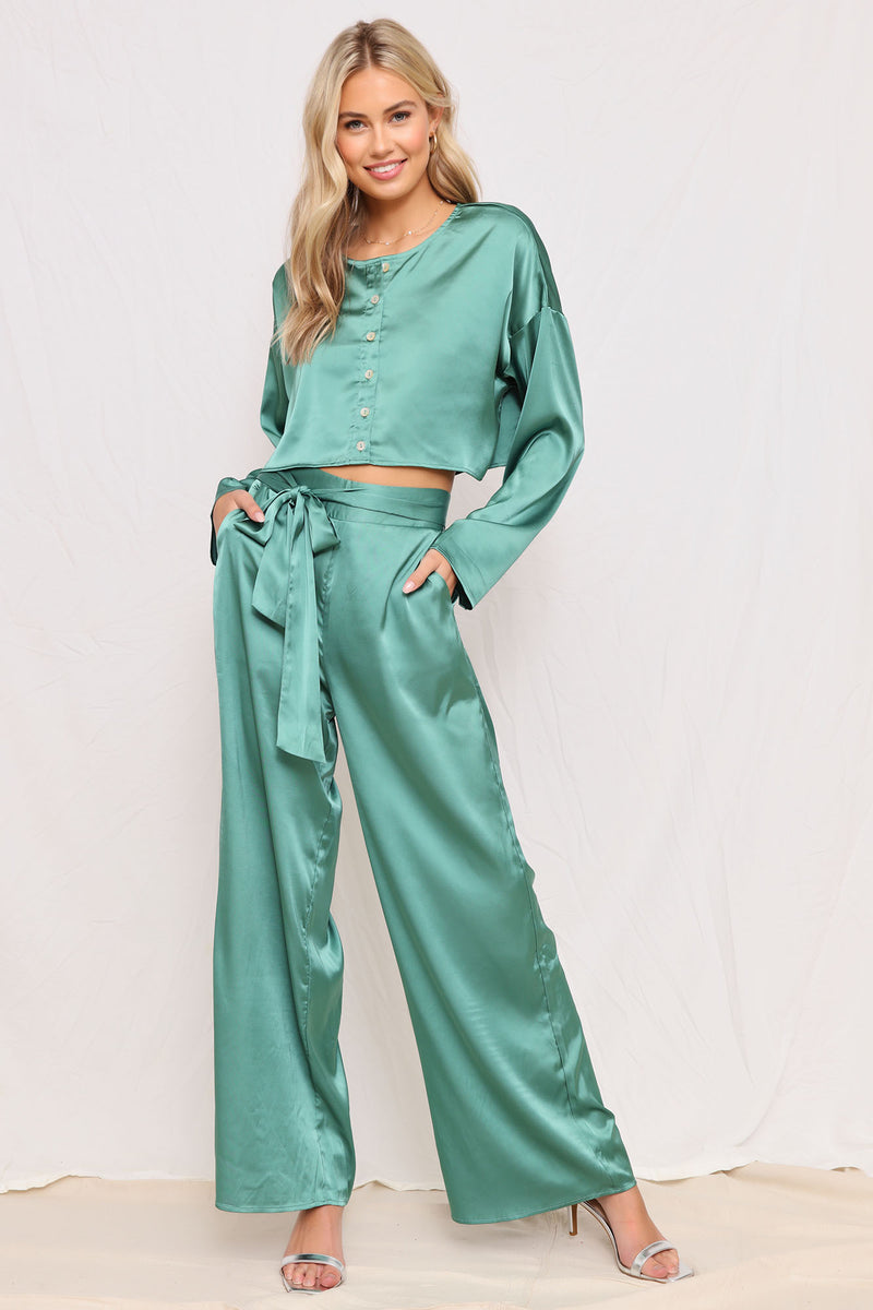 Marina Satin Pant Set - Green | Fashion Nova, Nova Vintage | Fashion Nova