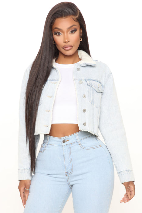 The Cropped Oversized Trucker Jean Jacket Sherpa Collar Edition