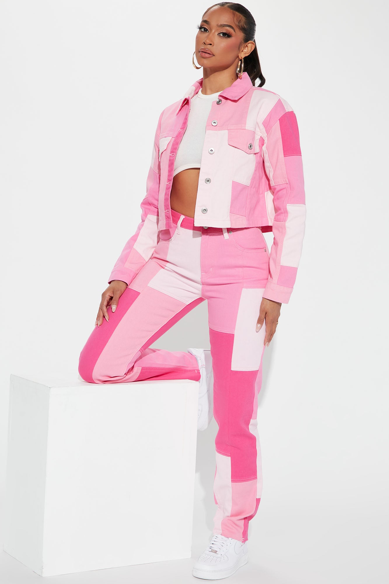 Pink hot sale patchwork jeans