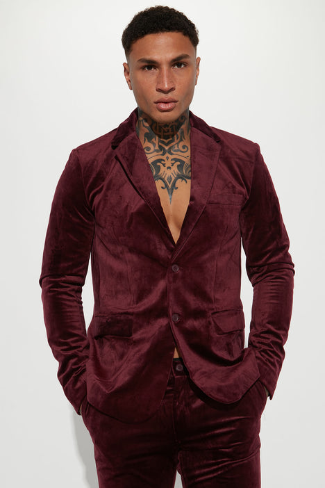 Burgundy velvet suit jacket mens outlet