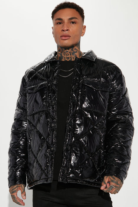 Vinyl puffer jacket mens sales