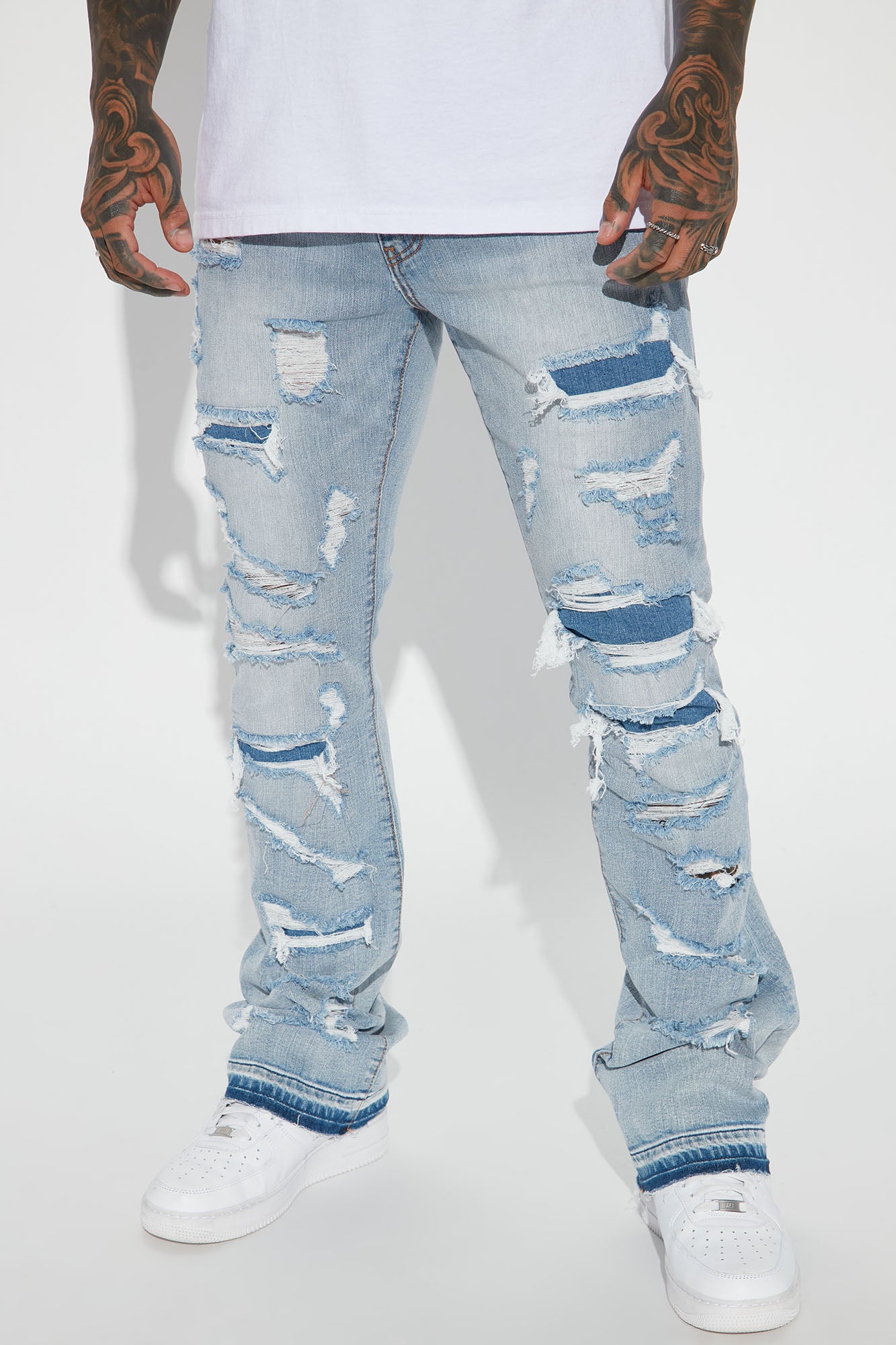 Through It Ripped Skinny Flared Vintage Blue Wash | Fashion Mens Jeans | Fashion Nova