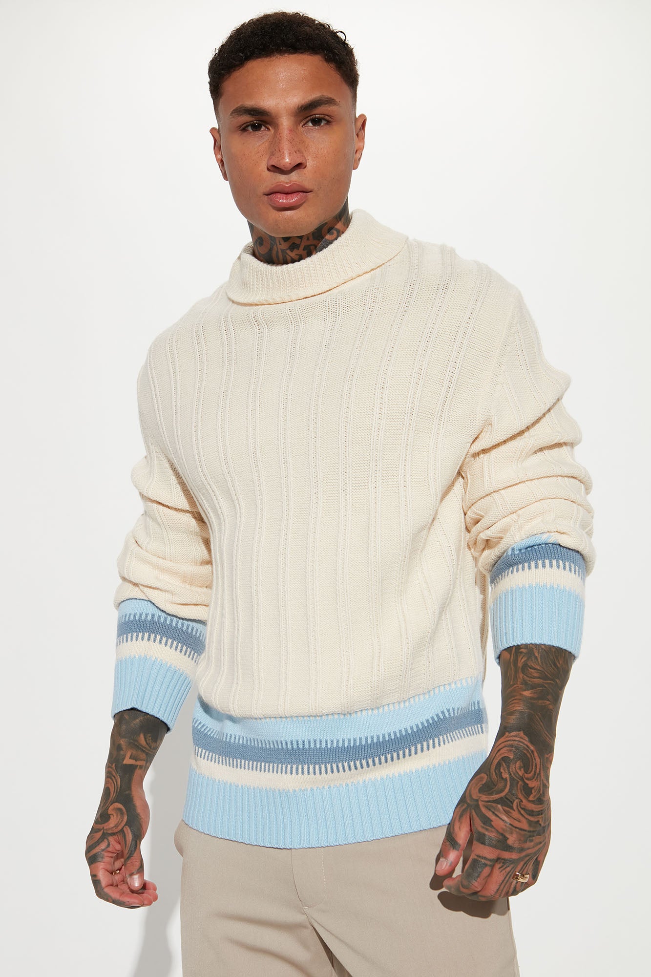 Best In Turtleneck Sweater - Cream/combo | Fashion Nova, Mens