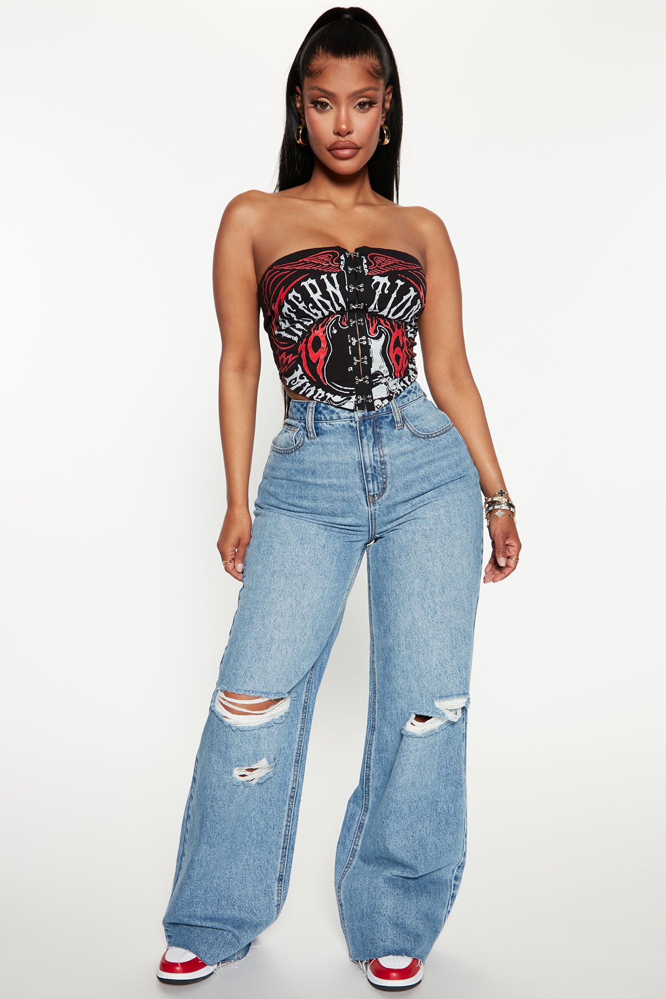 Mid Waist Vintage Wash Baggy Jeans