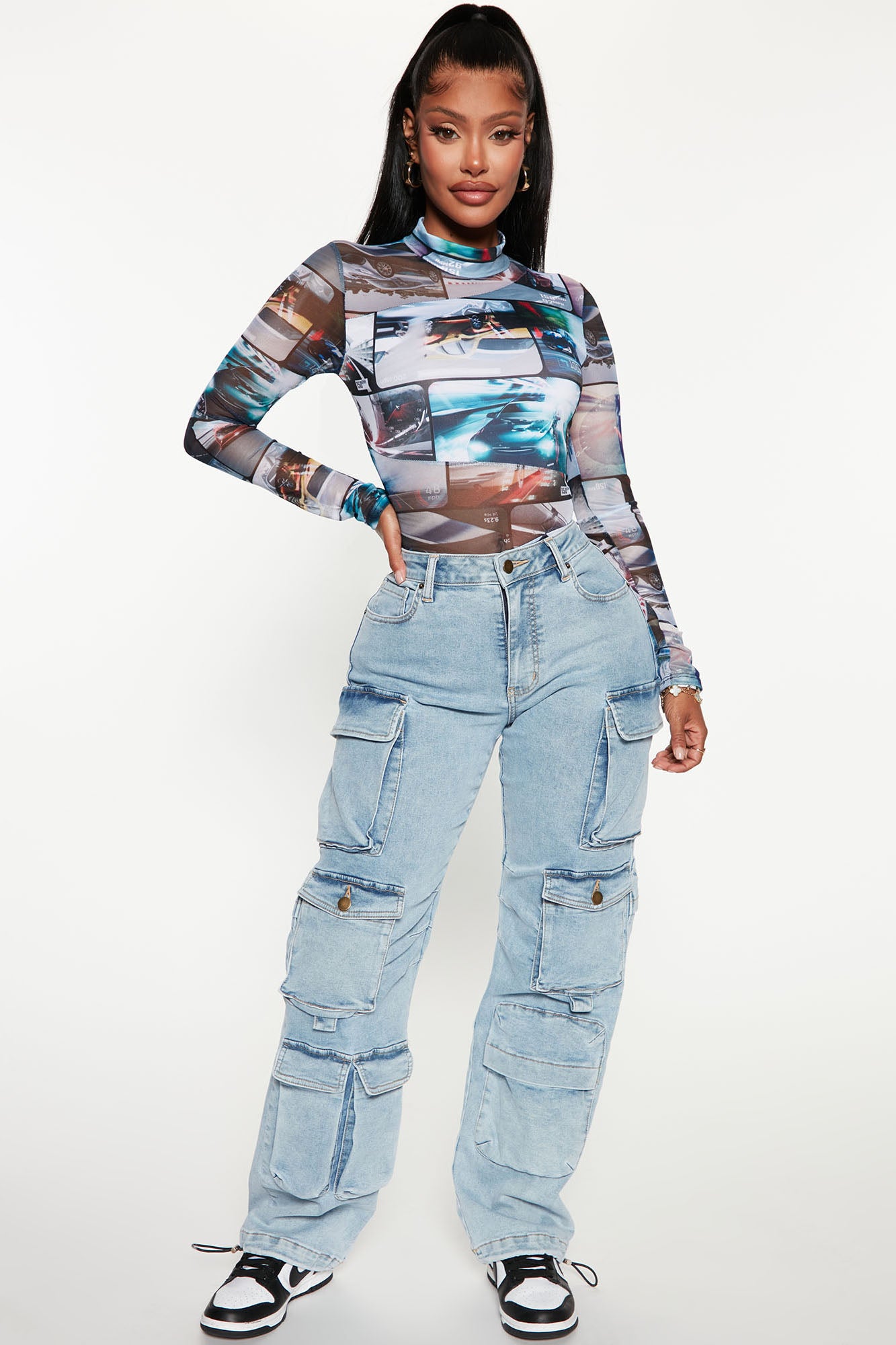 Fairfax High Rise Stretch Cargo Jeans Light Wash