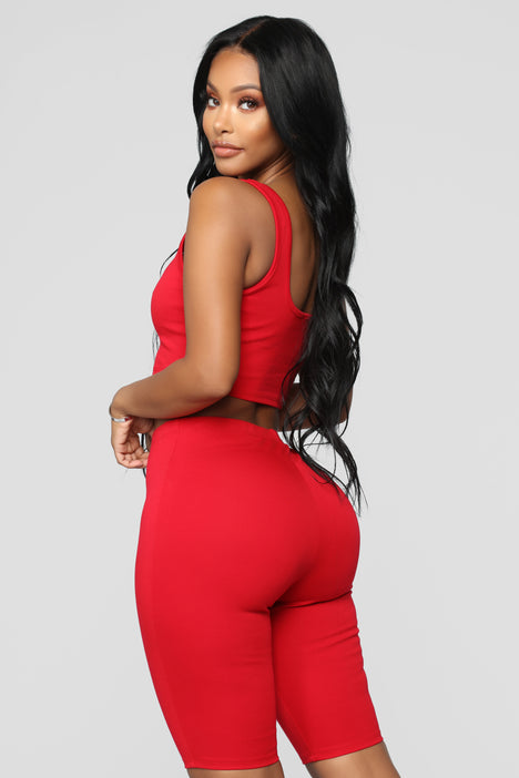Fashion nova red shorts sales