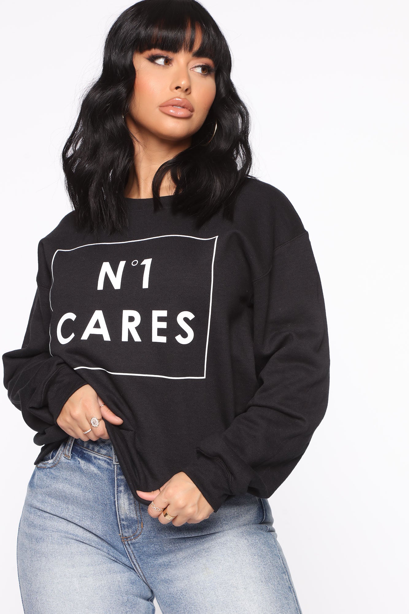 No One Cares Crew Sweatshirt - Black, Fashion Nova, Screens Tops and  Bottoms