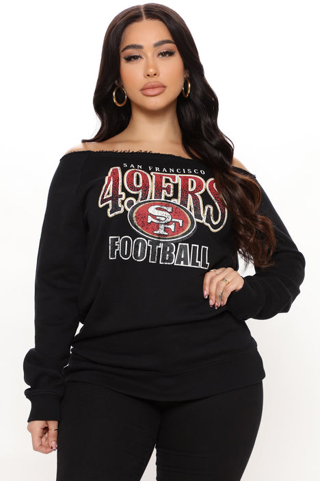 NFL Play The Field 49ers Off Shoulder Sweatshirt - Black