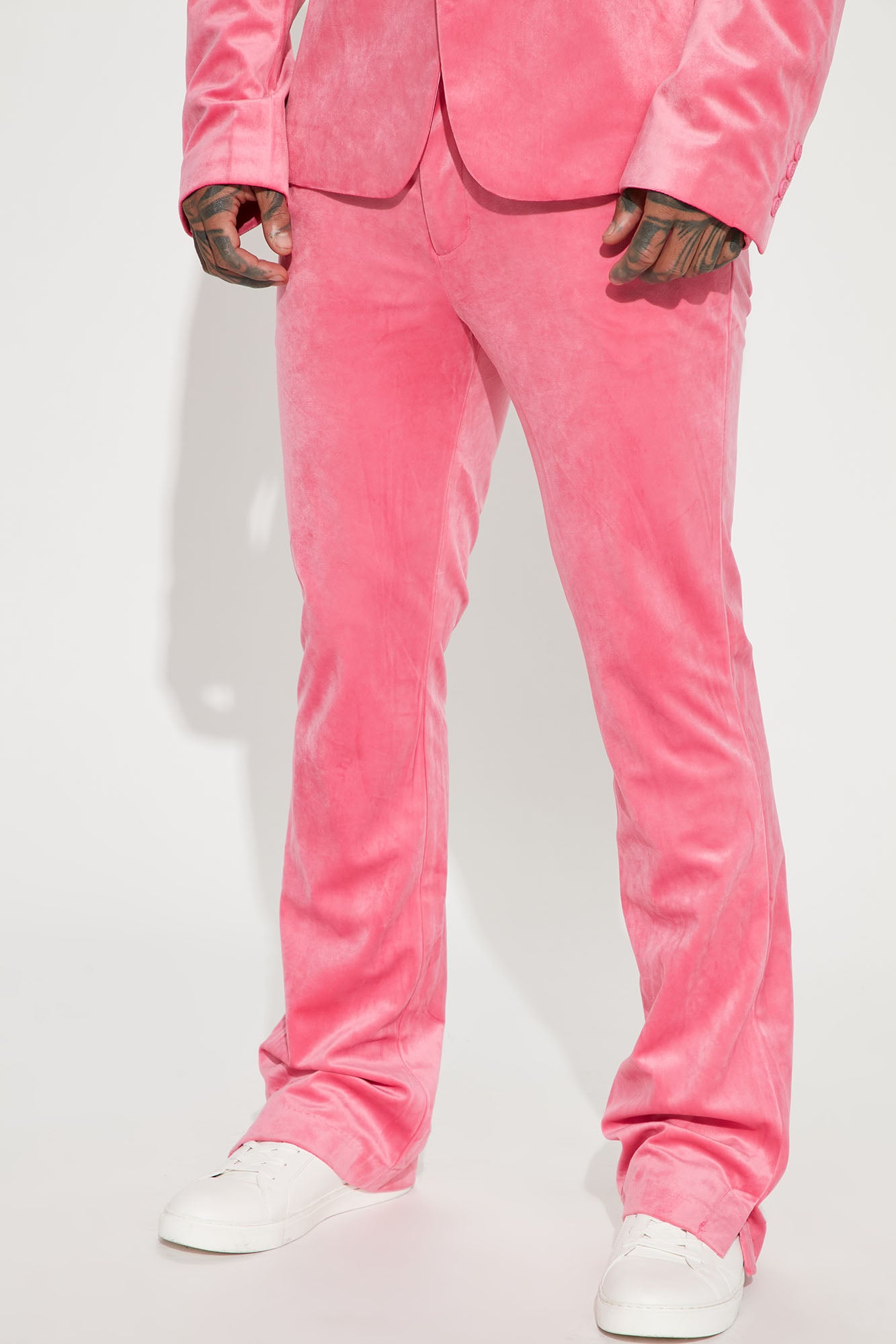 Big Time Luxe Slim Flare Velvet Slit Trouser - Hot Pink