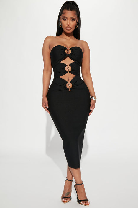 Fashion nova sale black midi dress