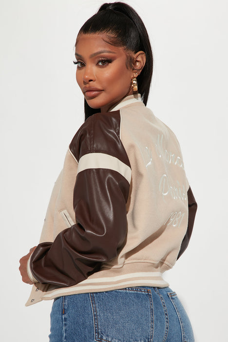 Taupe bomber jacket store