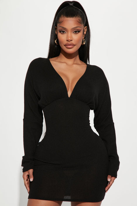 Fashion nova long sales sleeve black dress