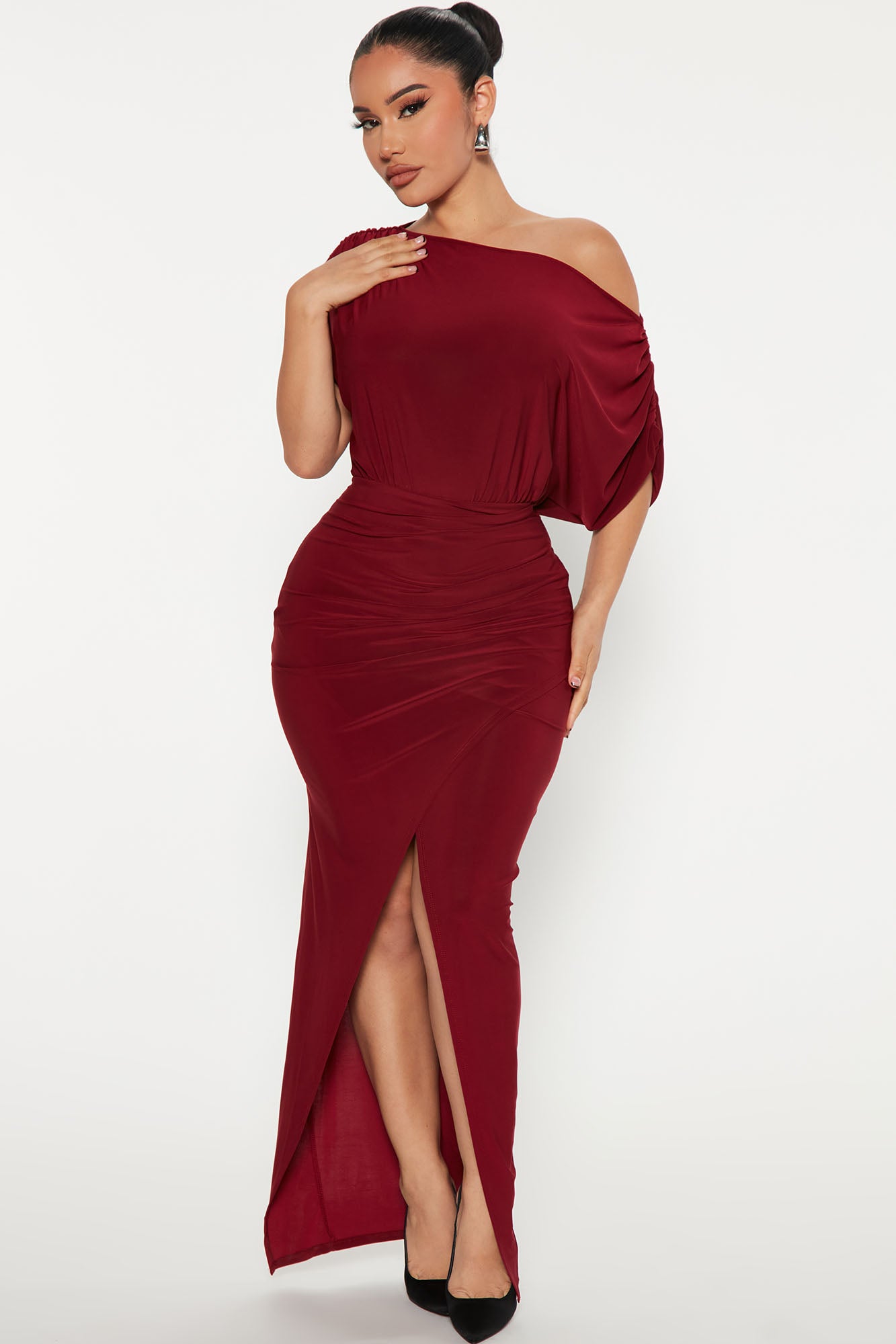 Fashion nova red dress off store the shoulder