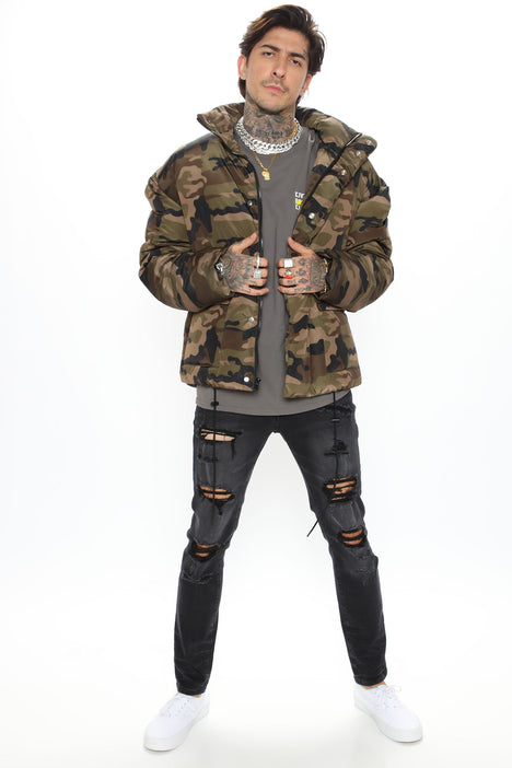 Titan Cargo Pocket Puffer Jacket Camouflage