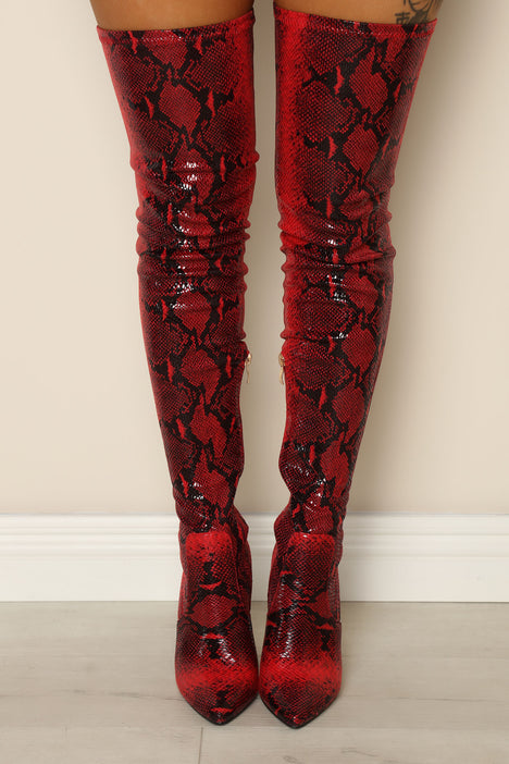 Snakeskin thigh on sale high boots outfit
