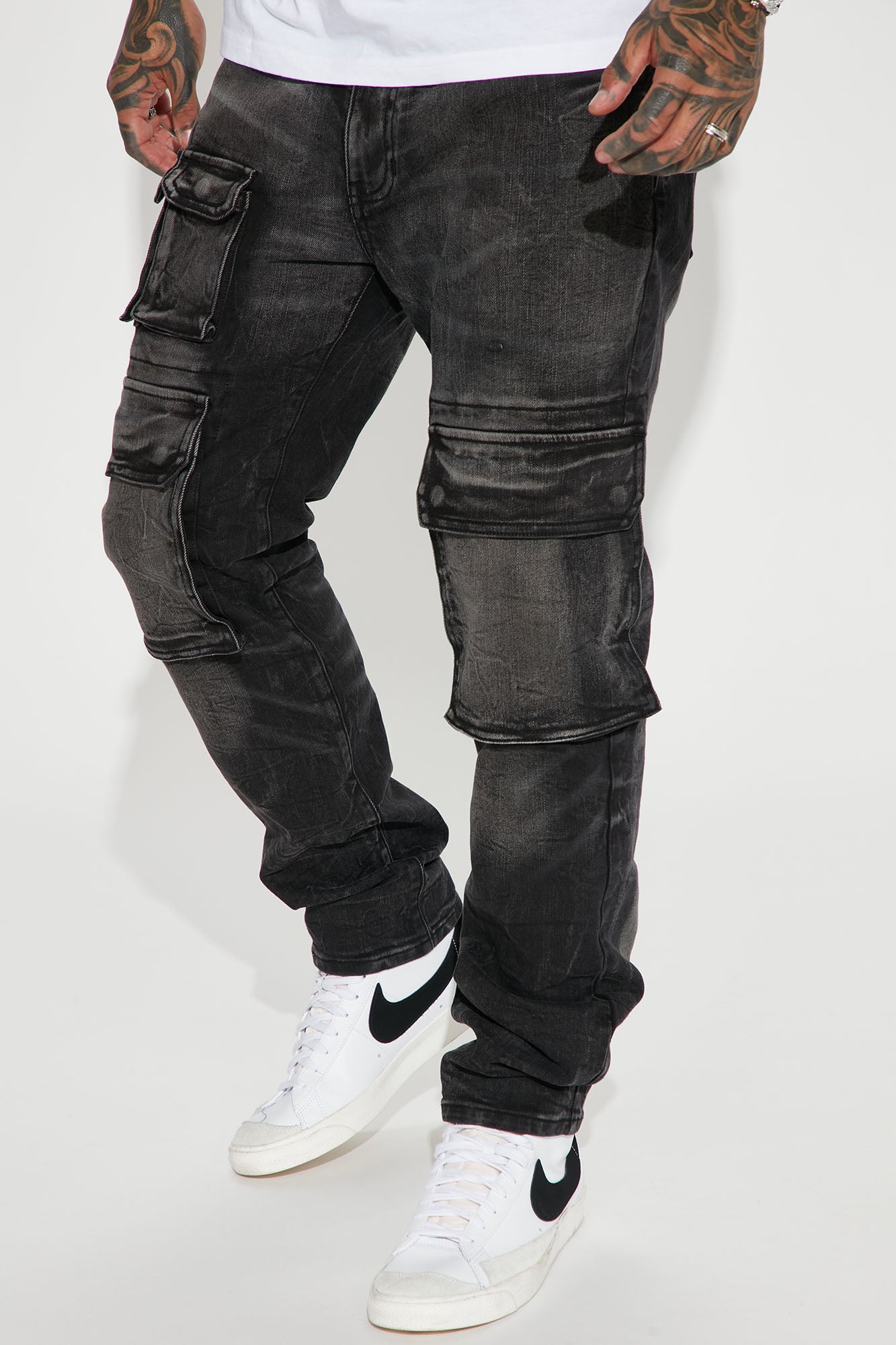 Automatic Cargo Straight Jeans Black Fashion Nova Mens Jeans