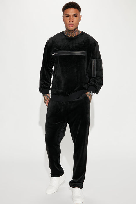 Up All Night Velour Sweatpants Black