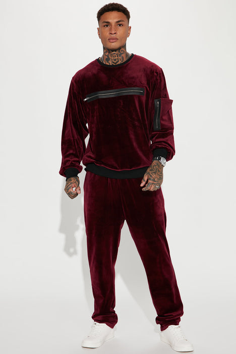 Burgundy velour sweatsuit clearance