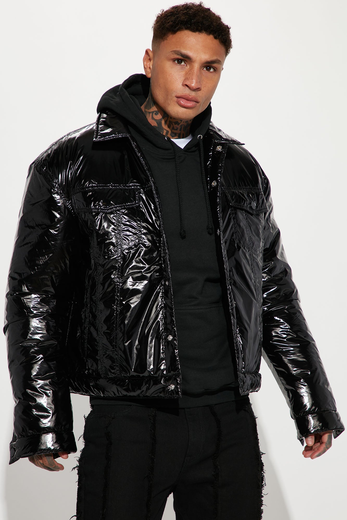 Shiny nylon best sale puffer jacket