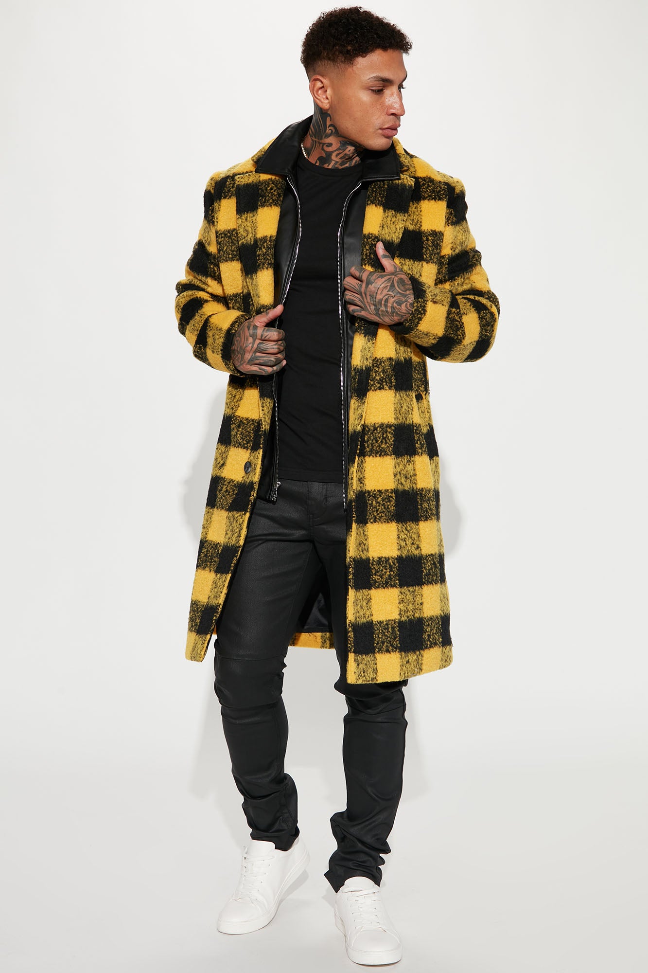 Extraordinary Brushed Mohair Wool Long Coat Yellow combo