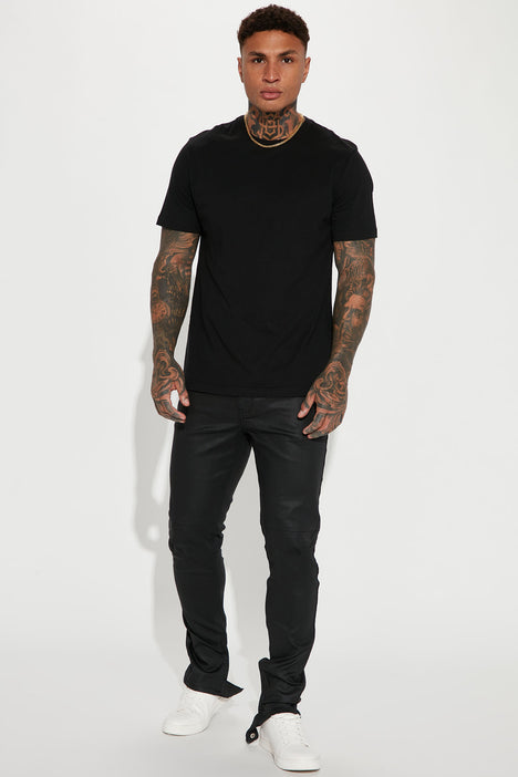 On The Line Waxed Stacked Skinny Jeans Black Fashion Nova