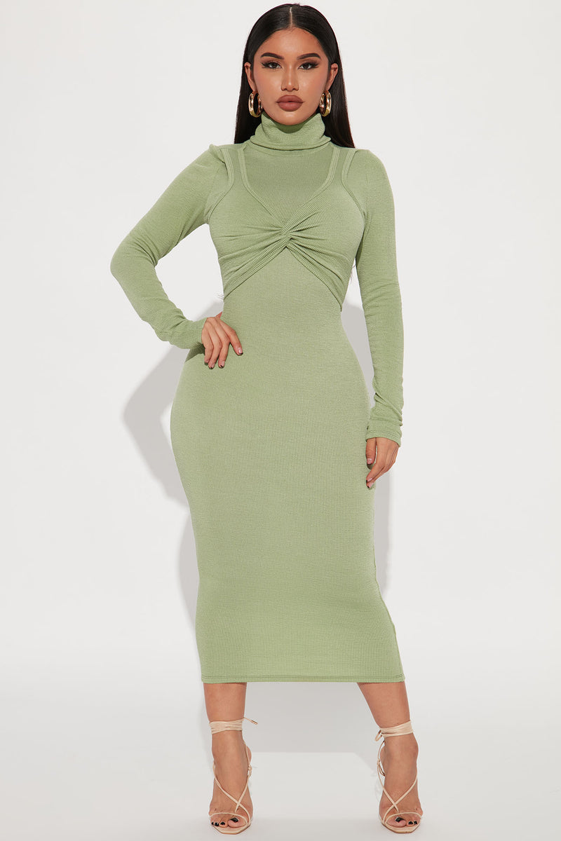 Cali Dreaming Ribbed Midi Dress Green Fashion Nova, Dresses