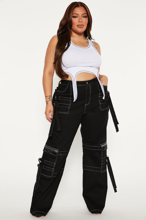 Jinny Contrast Stitch Garter Tank White Black