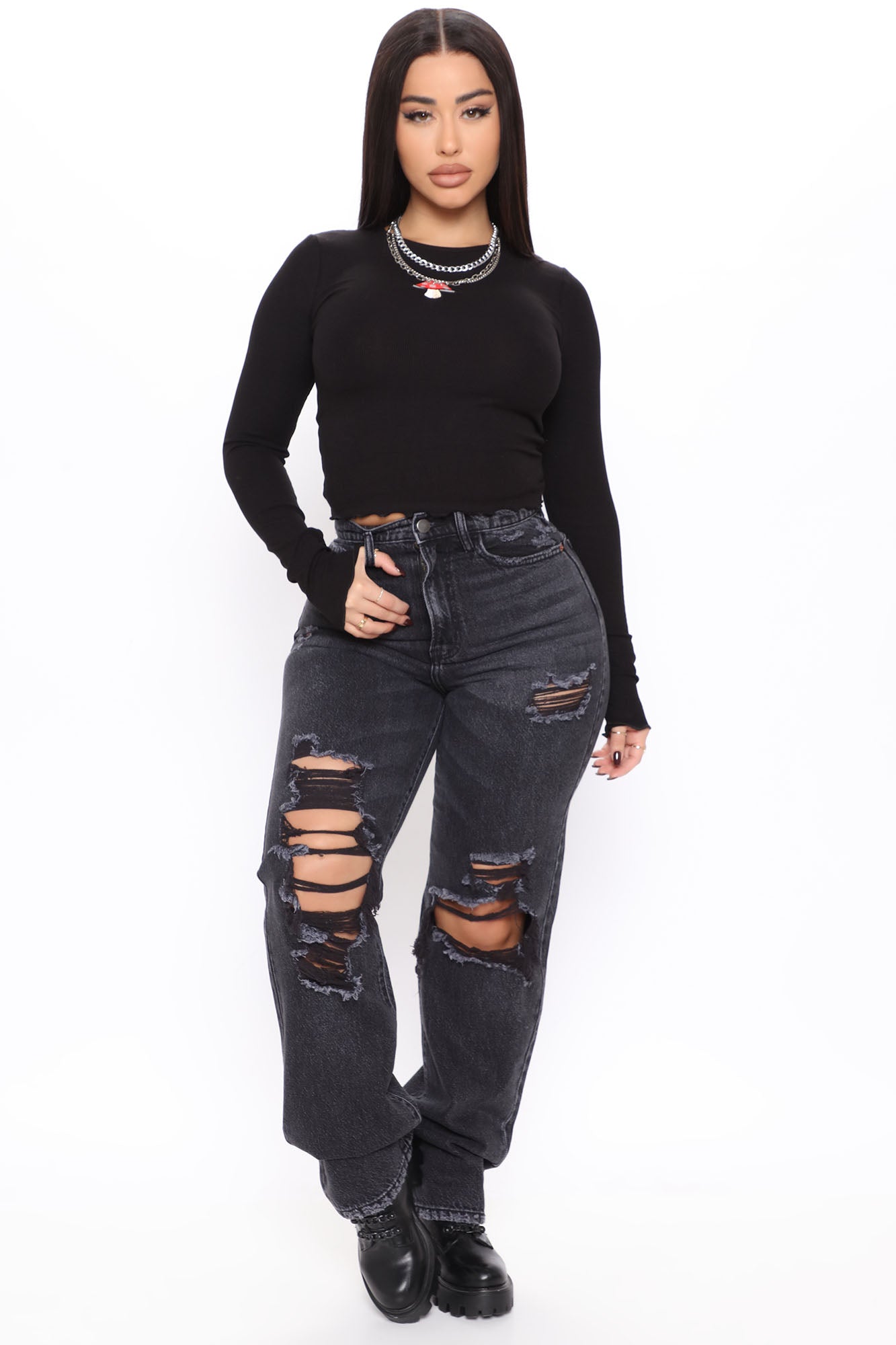 One And Only Ultra High Rise Ripped Boyfriend Jeans Black