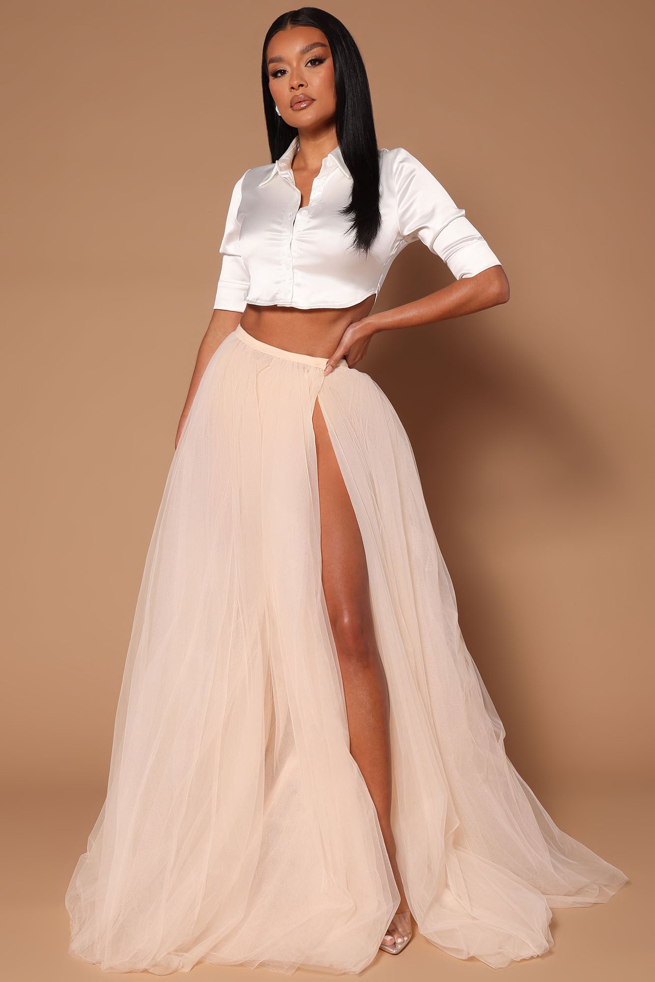 Shana Tulle Maxi Skirt - Nude