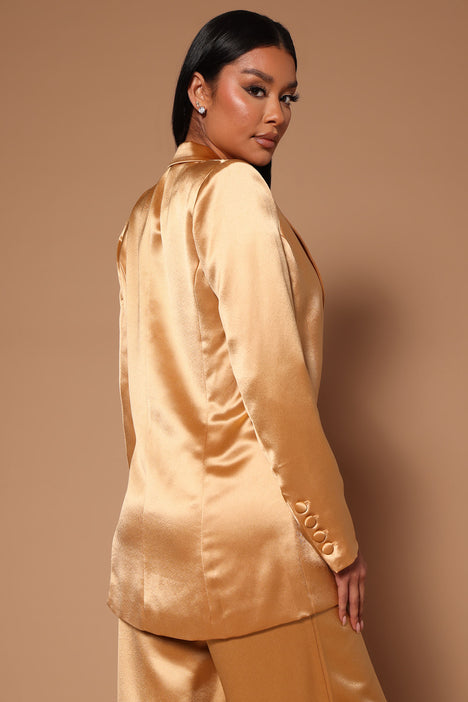 Gold satin blazer top