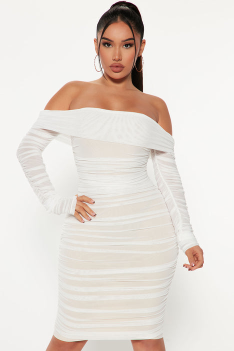 Fashion nova white off the shoulder dress hotsell