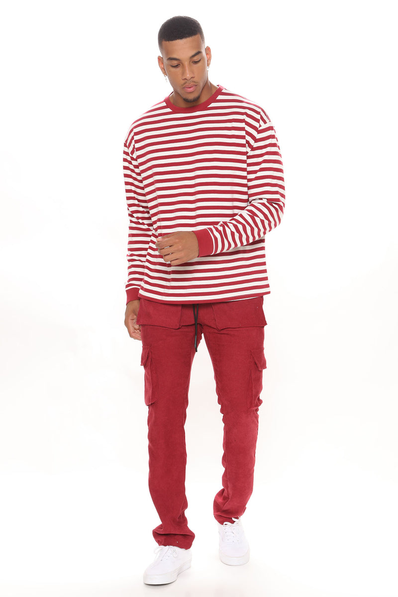 Omar Stripe Oversized Long Sleeve Tee - Red/White | Fashion Nova, Mens ...