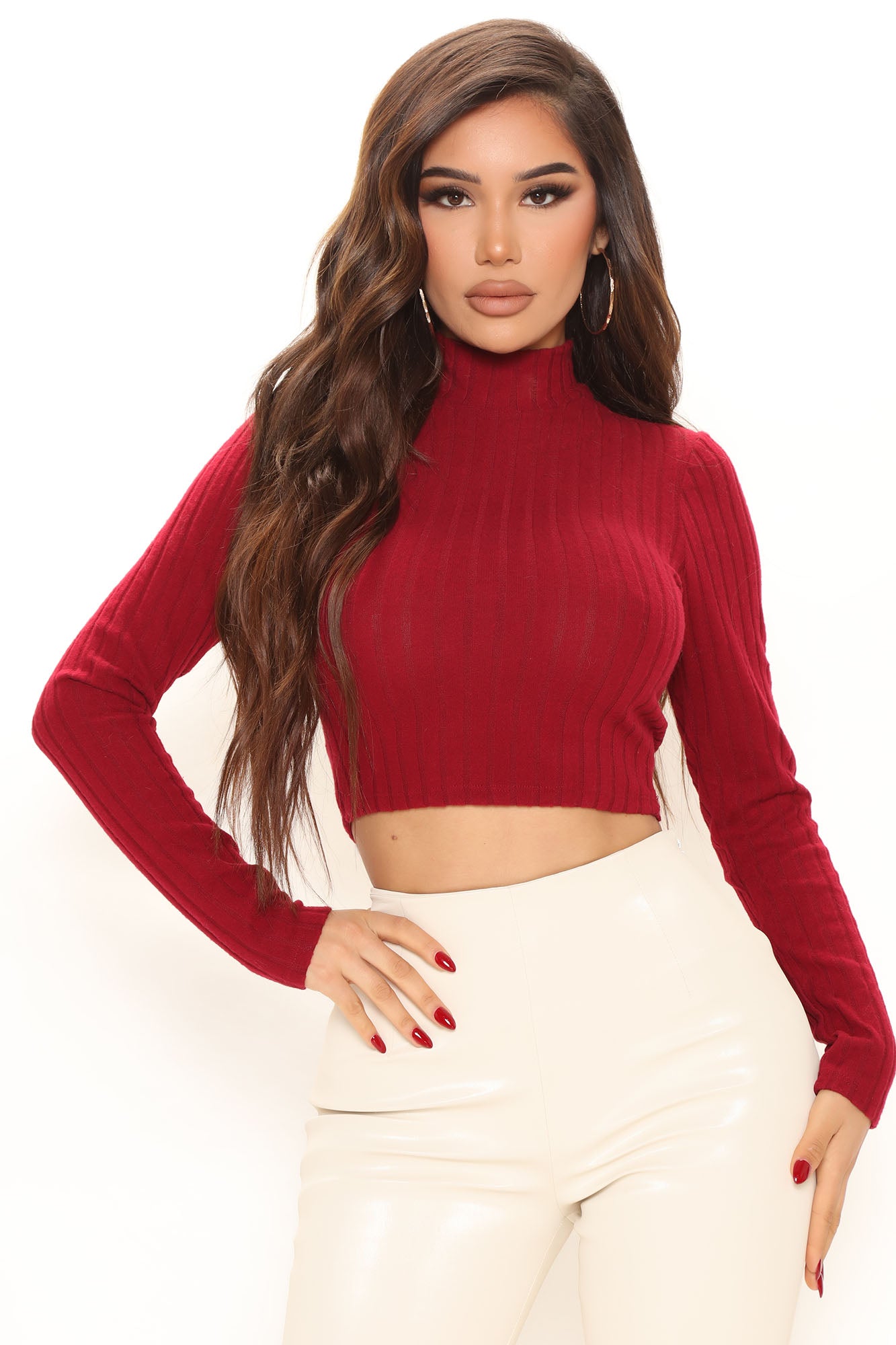 Burgundy mock 2025 neck top