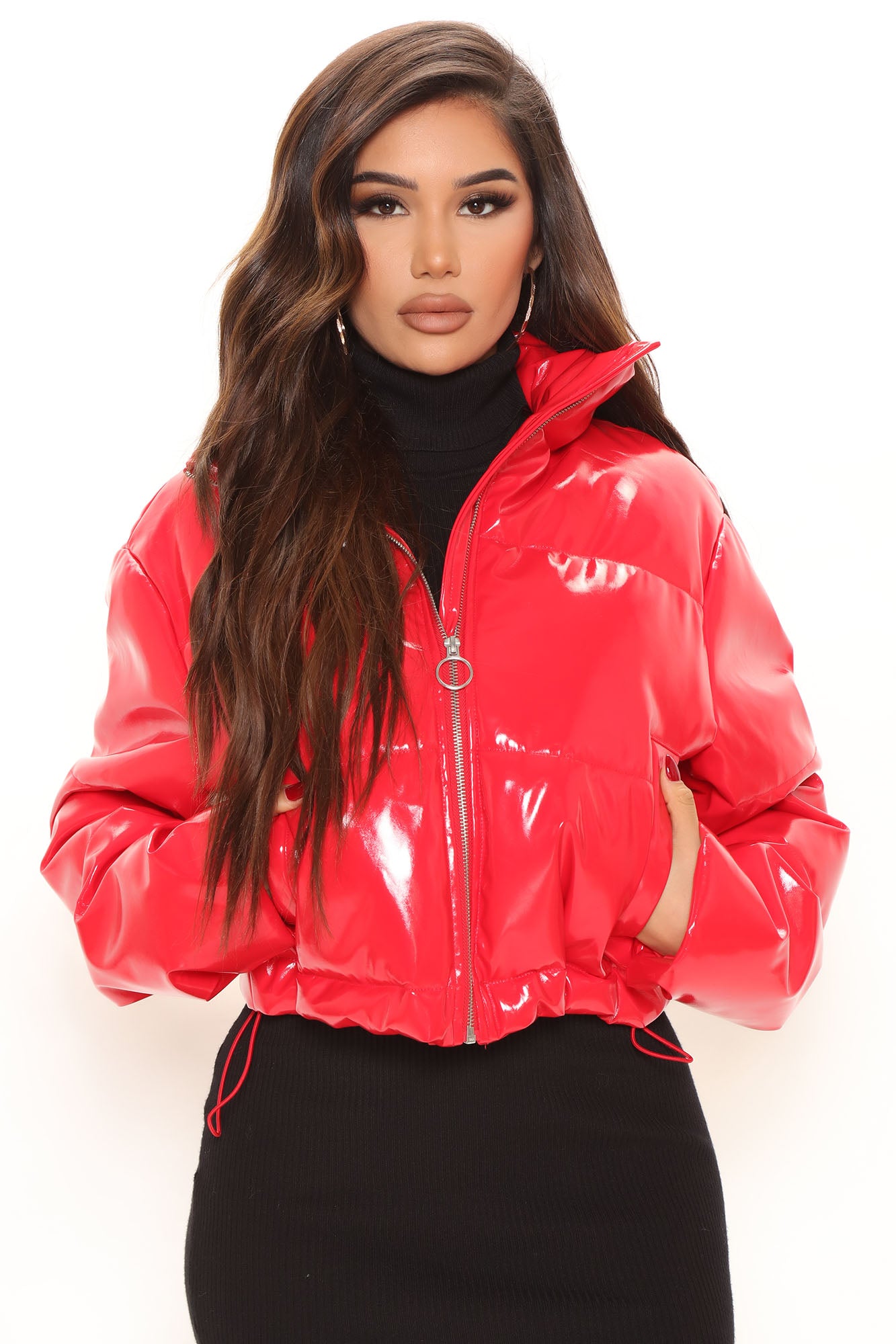 Women's Vixen Faux Leather Puffer Jacket in Red Size Small by Fashion Nova